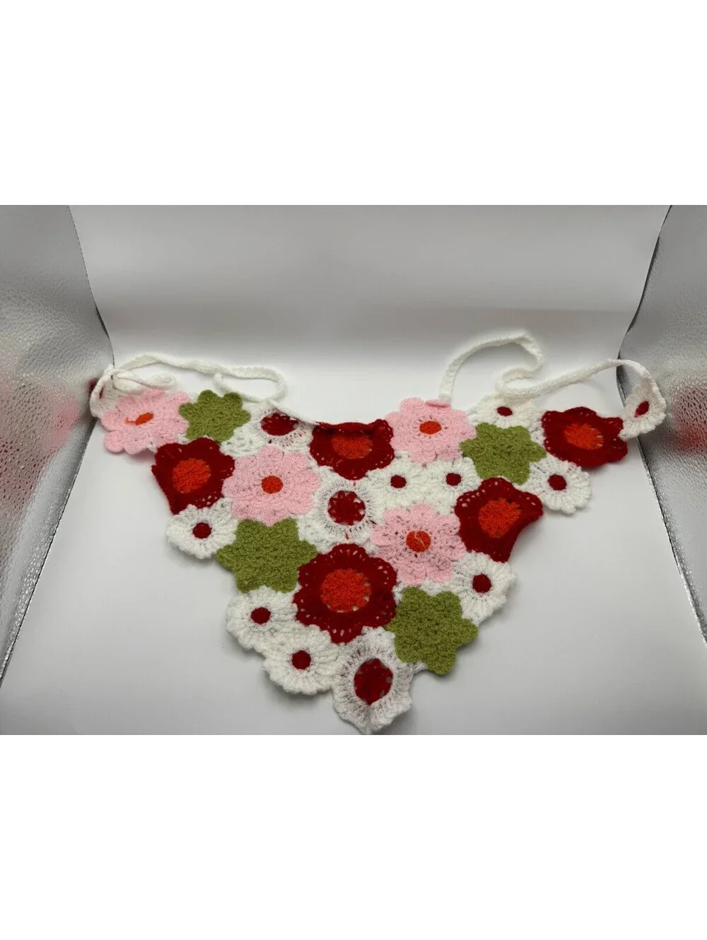 Handmade Crochet Floral Head Kerchief Bandana Triangle Hair Scarf Tie Back Boho